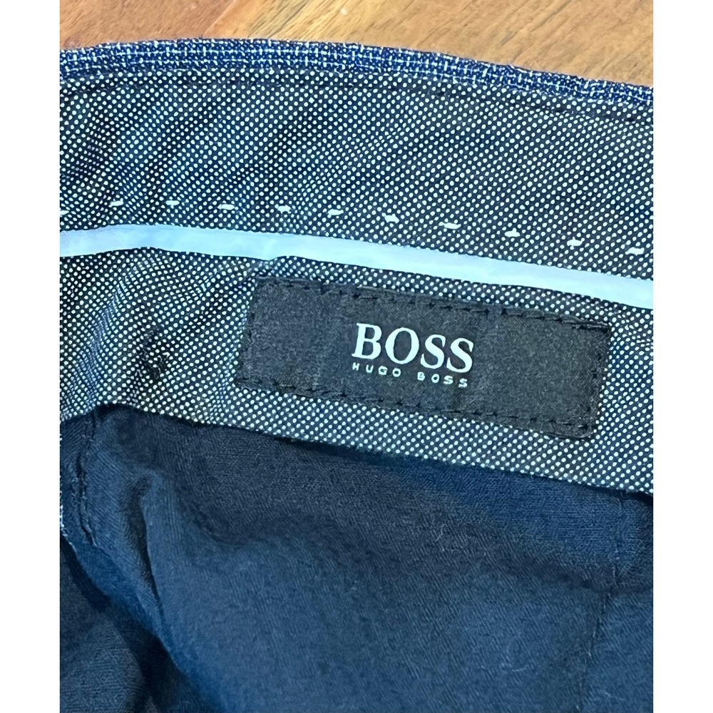 Hugo Boss Mens Blue Textured Dress Pants Flat Front Straight Leg Size 36R